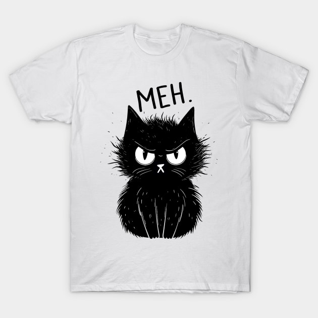 Funny Cat Meh Meow Black Cat T-Shirt by antrazdixonlda